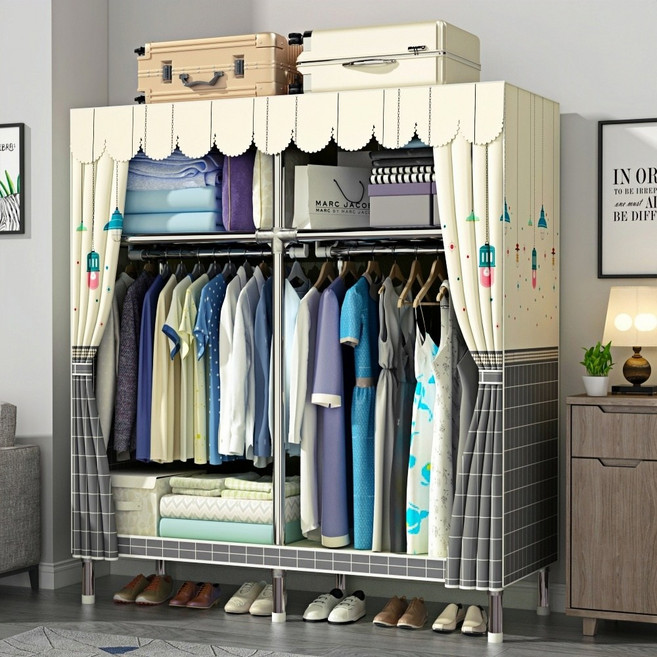 혜신 철제 스탠드 시스템 드레스룸 드레스룸 대용량 수납 다용도 옷장 가정용 간이옷장, A