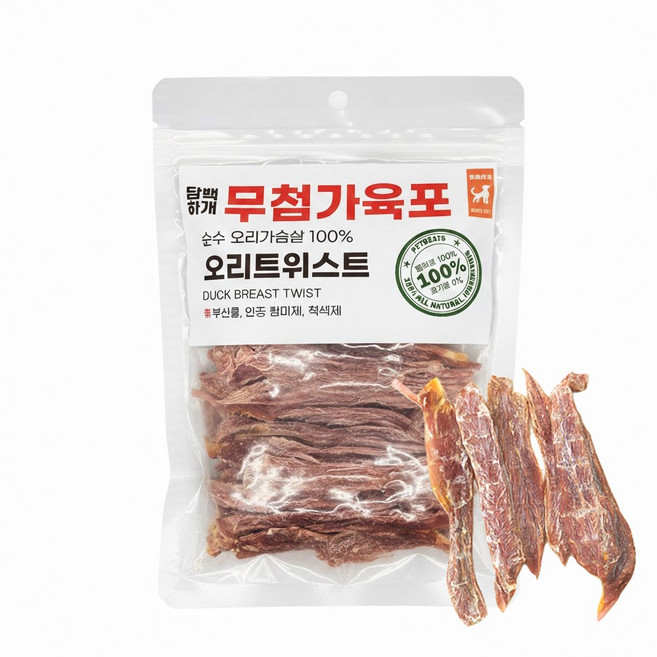 펫트리츠 담백하개 강아지 간식 무첨가육포, 1개, 180g, 오리트위스트