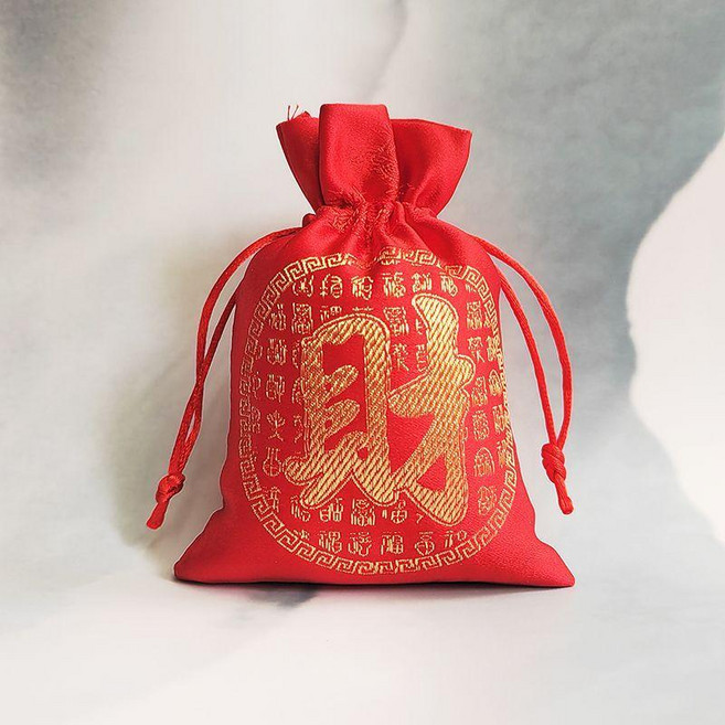 高質量仿織錦緞小福袋紅布袋香包錦囊袋珠寶飾品袋喜糖包裝袋 副廠商品, 1個, 紅色 財 字/9*13cm,1個 空袋