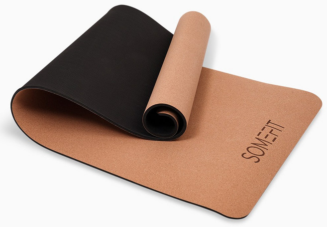 썸피트 TPE 천연 코르크 요가매트 8mm 스트랩 세트, 브라운 + 블랙, 1개