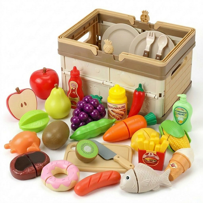 과일 야채 자르기 소꿉놀이 장난감 세트 어린이 역할놀이 주방놀이, 1세트, 혼합색상