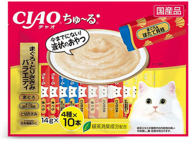 챠오츄르 고양이 버라이어티 짜먹는 간식 SC-424 40p 박스타입, 혼합맛(참치/닭가슴살), 560g, 1개