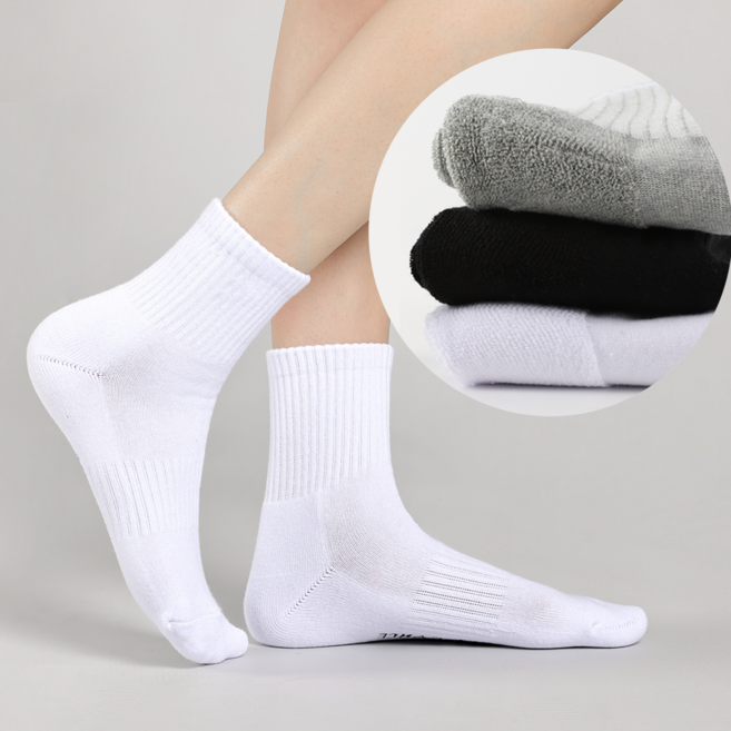 에멜강스 남성 여성 두꺼운 쿠션 중목 스포츠양말 10켤레 세트, 중목 블랙, 10개