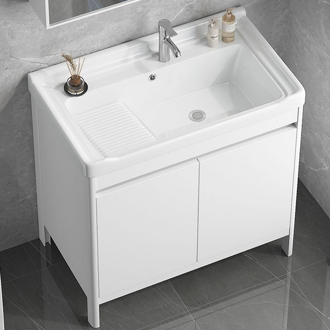 화장실 일체형 세면대 하부장 빨래 대야 세면기 하부장 욕실 수납장, 흰색