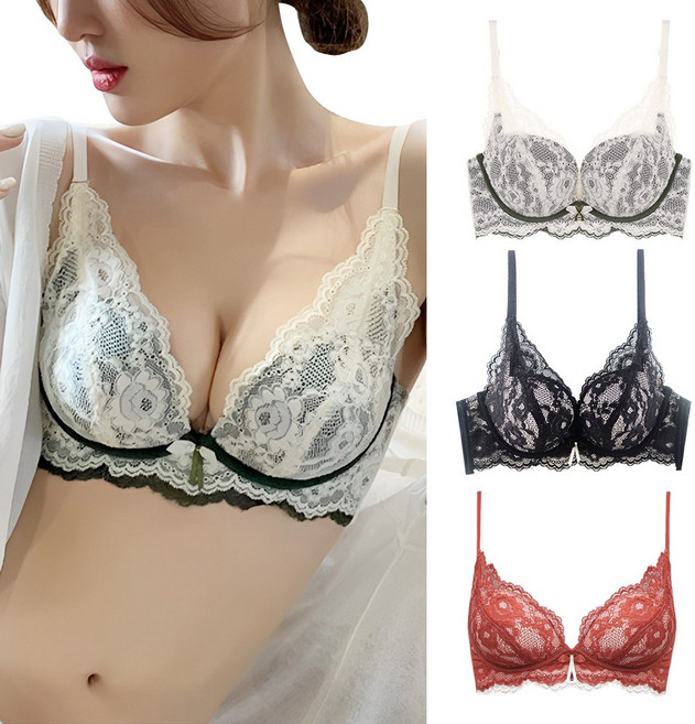 蕾絲花邊乳膠無鋼圈法式性感側收包覆副乳集中爆乳內衣