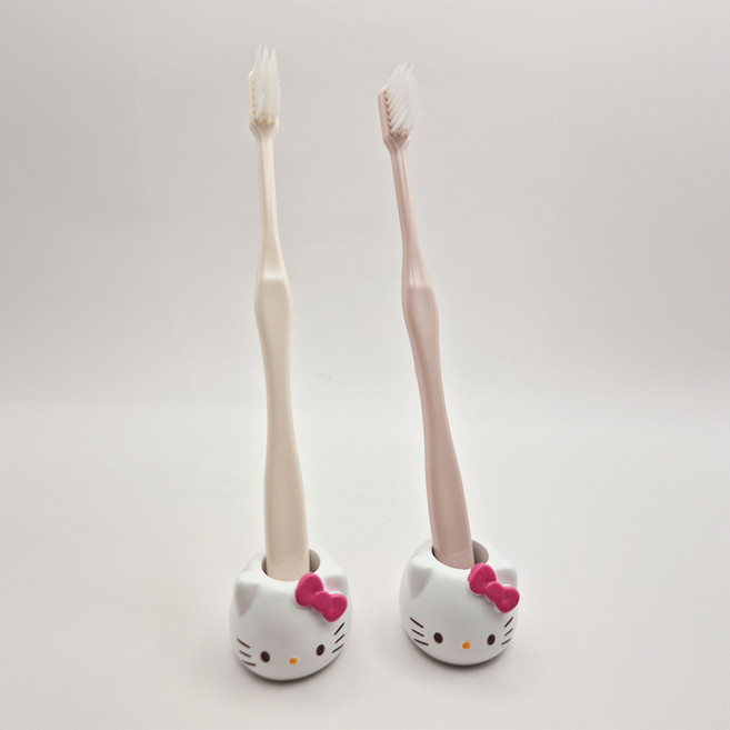 산리오 헬로키티 고양이 모양 폴리레진 칫솔 거치대 홀더, 2개, 화이트