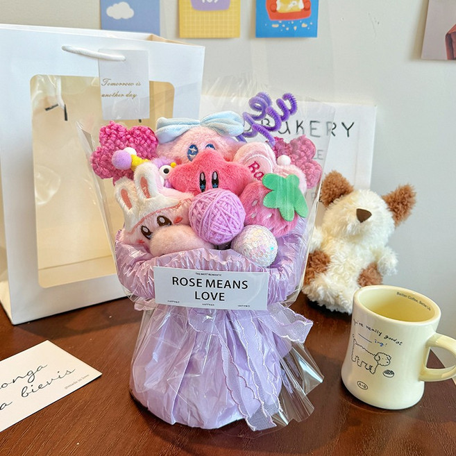 이지홀릭 귀염뽀짝 뽀글이 인형 꽃다발, 1개, 퍼플