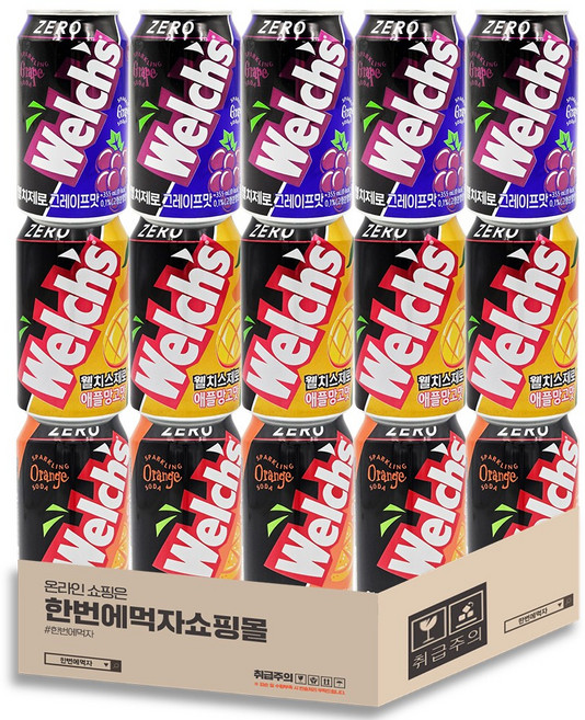 [한번에먹자] 웰치스 제로 뚱캔 혼합세트 / 애플망고 + 포도 + 오렌지 / 각5개씩 총15캔, 15개, 355ml