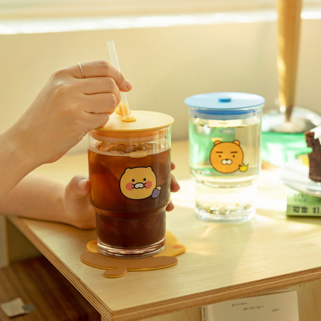 카카오프렌즈 실리콘캡 텀블러 / 라이언 어피치 춘식이 / 473ml / 홈카페 트라이탄 유아텀블러 키즈텀블러 사무실텀블러 빨대텀블러 휴대용텀블러, 춘식이(옐로우)