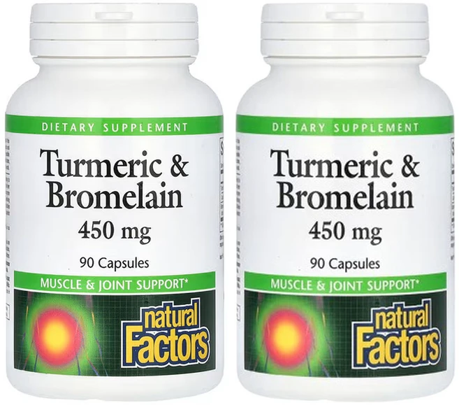 네츄럴팩터스 강황 & 브로멜라인 450mg 90캡슐, 2개, 90정 - 쿠팡