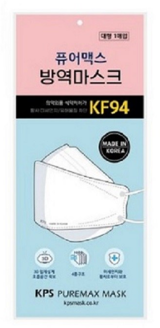 퓨어맥스 황사방역마스크 KF94 대형, 1개입, 10개, 하얀색