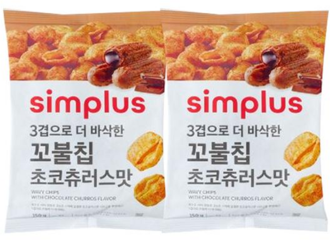 3겹으로 바삭바삭한 꼬불칩 초코츄러스맛, 2개, 150g