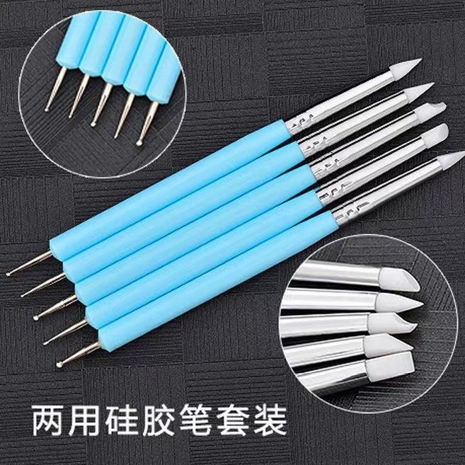 雙頭矽膠點珠筆五支入組 美術繪畫點彩筆 多功能設計 輕鬆點綴色彩 創作更生動, 1個