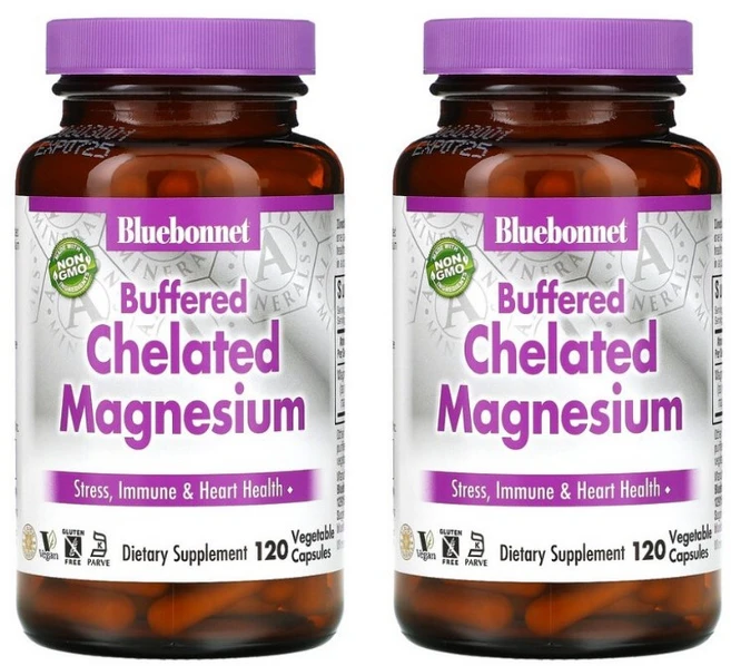 블루보넷 버퍼드 킬레이트 마그네슘 200mg 캡슐 Bluebonnet Buffered Chelated Magnesium, 120정, 2개 - 쿠팡