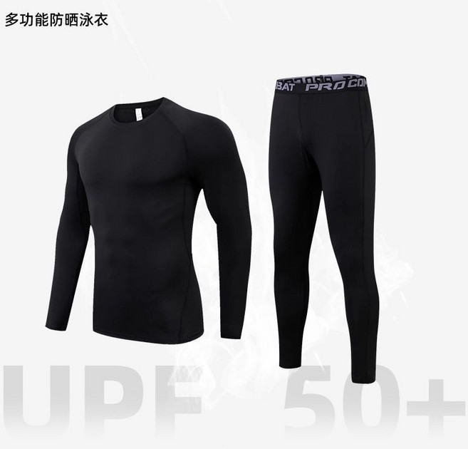 男款全身防曬長袖長褲泳衣套裝 衝浪浮潛水母潛水服 速幹游泳衣 夏, 1101 全黑套裝,28 S