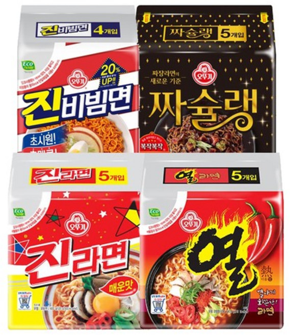 진라면 5봉 + 열라면 5봉 + 짜슐랭 5봉 + 진비빔면 4봉, 없음, 1세트