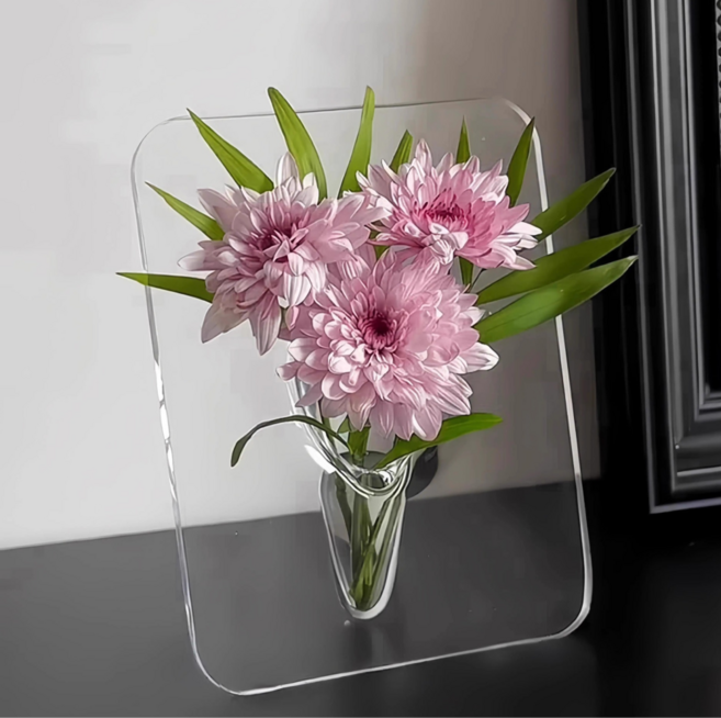 쉬어가게 아크릴 액자형 투명 꽃병 한송이 화병, White