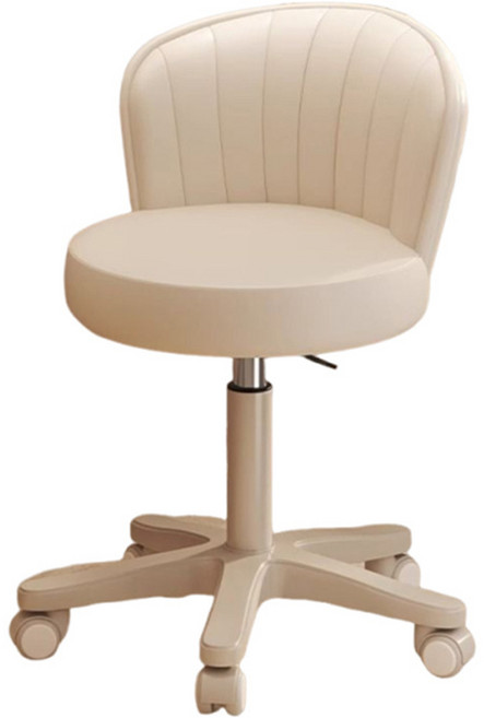 升降滑輪美容椅 360°自由旋轉 防水耐磨皮革 30cm加大坐墊, 米白色, 1件