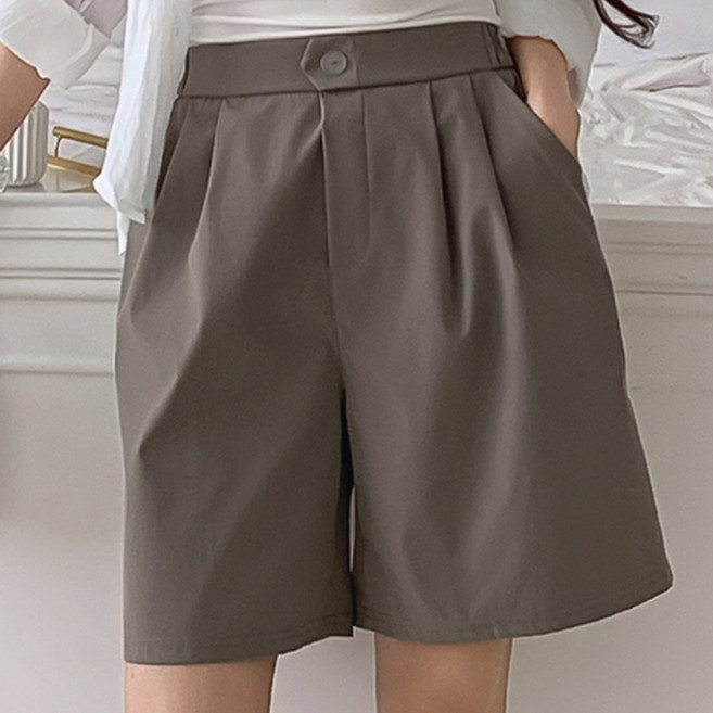 디즈마 여성 투핀턱 정장 반바지 뒷밴딩 슬랙스 팬츠