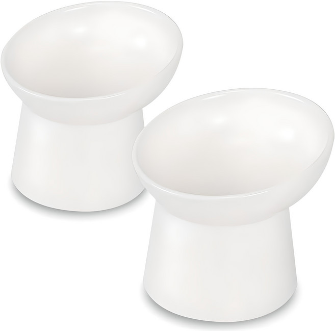 모나지오 경사형 원형도자기 반려동물 식기, 화이트, 2개