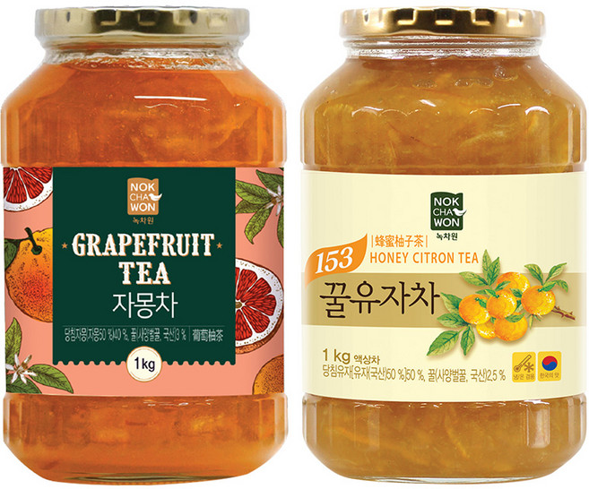 [녹차원] 꿀유자차 1kg+자몽차 1kg, 1, 1개, 단품