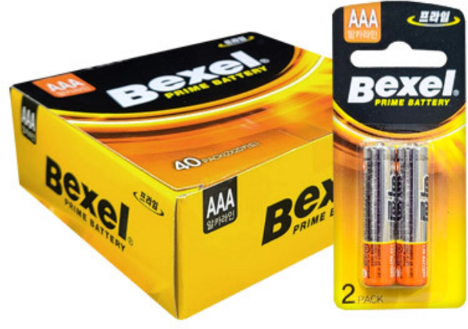 국내생산 벡셀 프라임 알카라인 일회용 건전지 AAA 2알 20카드 박스포장 (바코드 고리형), 1박스