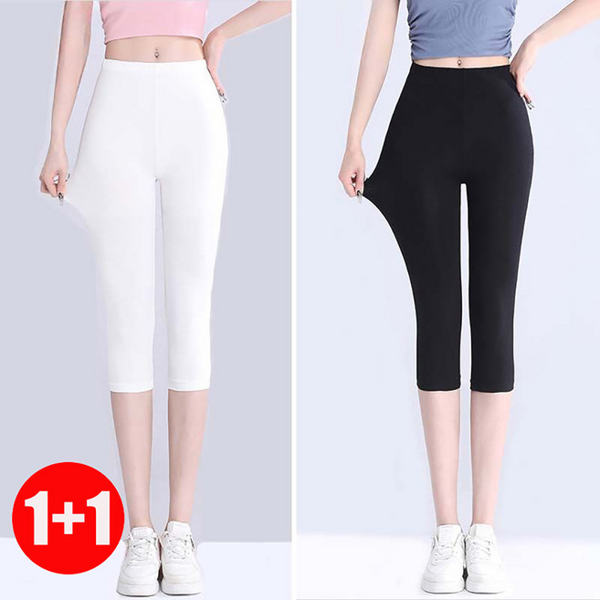 1+1 여성 여름용 모달 레깅스 바지 하이웨스트 신축성 빅사이즈 슬림핏 캐주얼 데일리 이너웨어 WD0515