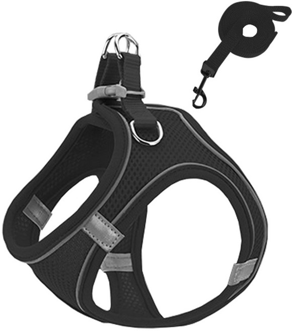 도매짱 고양이하네스 고양이목줄 고양이 전용 산책줄 가슴줄, 블랙, 1개