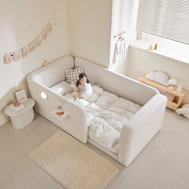 퍼니코 빈 데이베드 아쿠아텍스 패브릭 아기침대 프레임 SS/K+ 15cm 텐셀 미니포켓 매트리스 포함, 소프트 아이보리 일반형