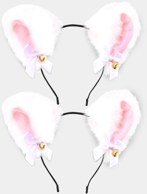 스투피드 고양이 귀 머리띠, 방울 화이트앤핑크 2개입, 1세트
