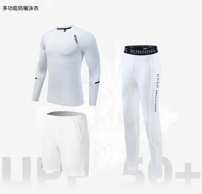 男士多功能防曬泳衣套裝 UPF50+, 1103 - 白色套裝 K01白褲