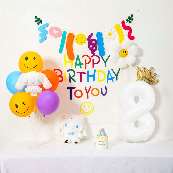[파티랑]캐릭터 현수막생일풍선세트 풍선펌프포함, 1세트, 25-8)현수막생일풍선세트 스탠드형 시나모롤 화이트8