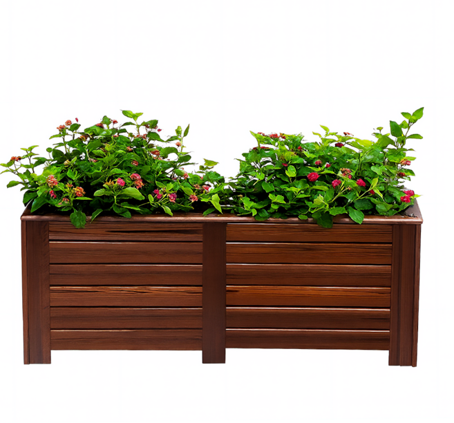 플랜트 박스 베란다 텃밭 가드닝 방부목 사각 나무 화분, 1개, 브라운