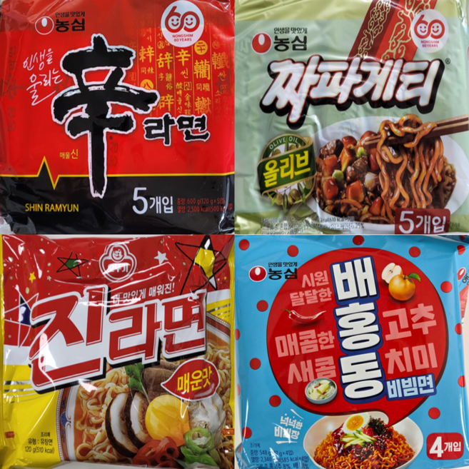 [콩쥐] 오뚜기 농팔 봉지라면4종세트 낱개 (신라면4P 진라면 4P 짜파게티4P 배홍동비빔면4P)