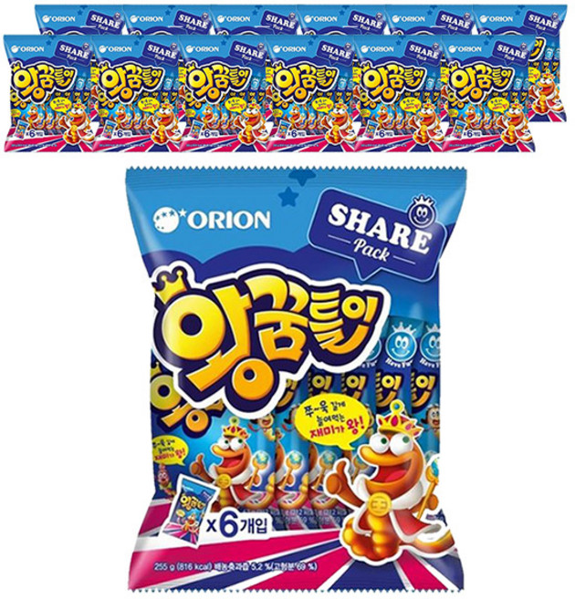 오리온 왕꿈틀이 6개입(255g)X12개(1box) 과자 간식 젤리, 255g, 12개
