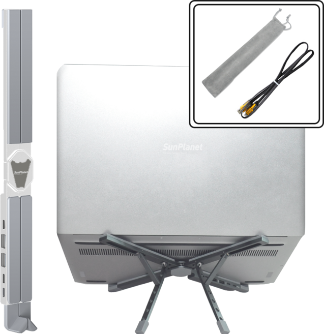 sunplanet 썬플레닛 C타입 PD100W 접이식 휴대용 노트북 거치대 태블릿 아이패드 거치대 알루미늄합금 노트북 확장도크 5in1 허브 거치대 XY1-1전용파우치 케이블, 허브모델 실버, 1개