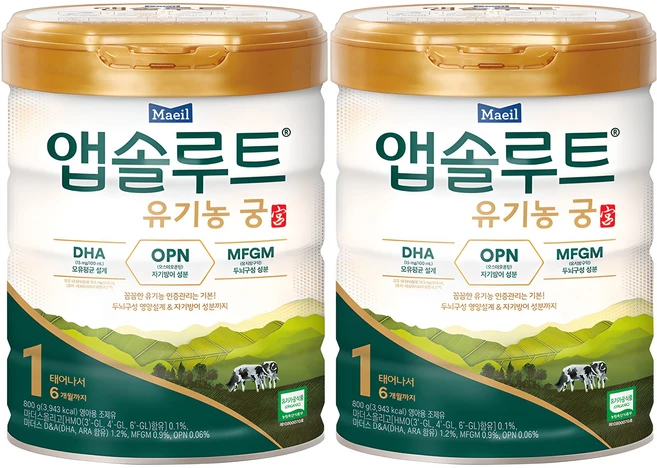 앱솔루트 유기농 궁 분유 1단계 0~6개월, 800g, 2개 - 쿠팡