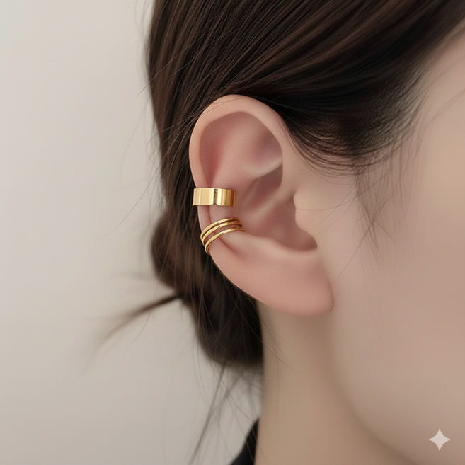 백송 네스트 심플 라인 이어커프 세트 2종 1세트 데일리 레이어드 베이직 민자 세줄 귀찌