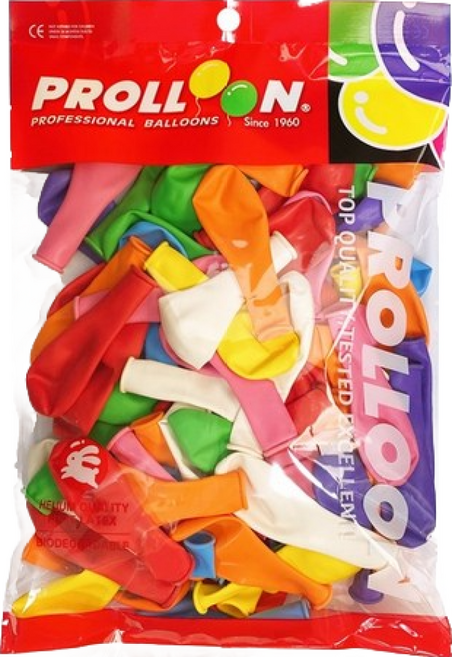 PROLLON 7吋氣球 613A 中圓型氣球 乳膠氣球 氣球佈置 生日氣球 台灣製, 一包100個入, 彩色, 1套