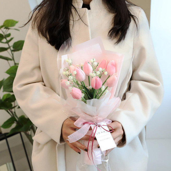 졸업 기념일 축하 응원 튤립 꽃다발, 1개, 핑크