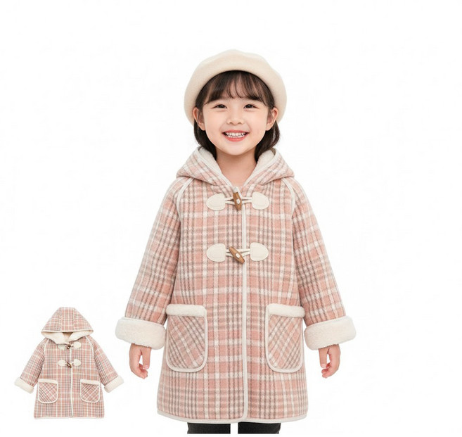 앨리홈 핑크후드깅엄더플코트