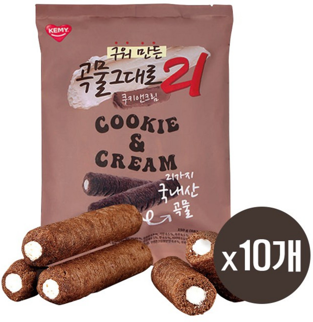 곡물그대로21 크리스피롤 쿠키앤크림, 150g, 10개