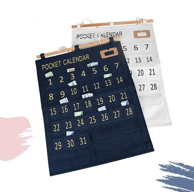 생활비 용돈 영수증 한달 약 포켓 달력 주머니캘린더 약통, 아이보리(린넨)