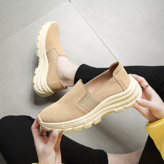 POMTOR 여성신발 로퍼 발편한 신발 소가죽 키높이 5cm 여성 슬립온