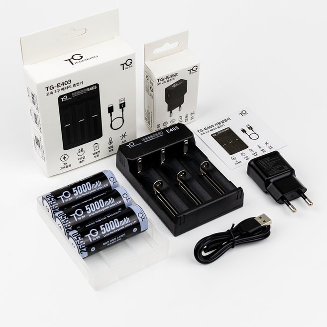 TG전자 26650 배터리 5000mAh 3알 + 고속 3구 충전기 TG-E2650 3PS, 1개, 1개입