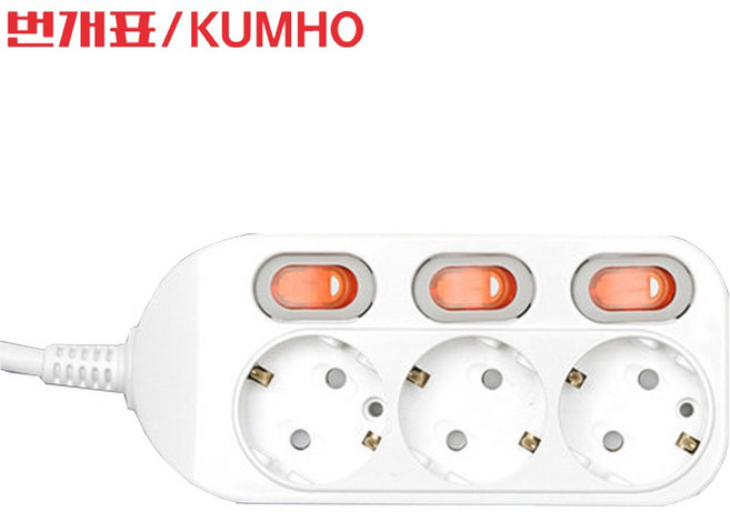 번개표 국내제조 번개표 개별형 멀티탭 3구 3M 절전형 멀티코드 멀티콘센트(3구 3호), 화이트, 1개
