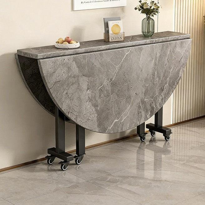 접이식 이동 원형 식탁 주방 거실 다용도 확장형 테이블, 6인용, 그레이