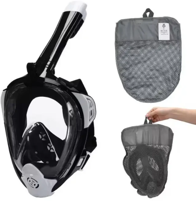 성인 180 ° 카메라 마운트가 있는 파노라마 뷰 안전한 호흡 방지 안티-리크-포그 풀페이스 스노클 마스크, 01 파란