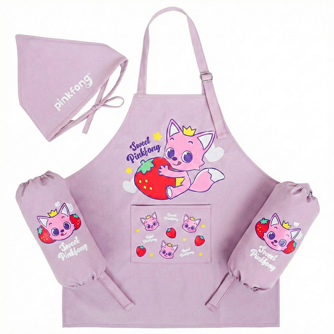 유아 아동 방수 핑크퐁 앞치마 토시 두건 3종 어린이집 유치원 요리 미술 준비물