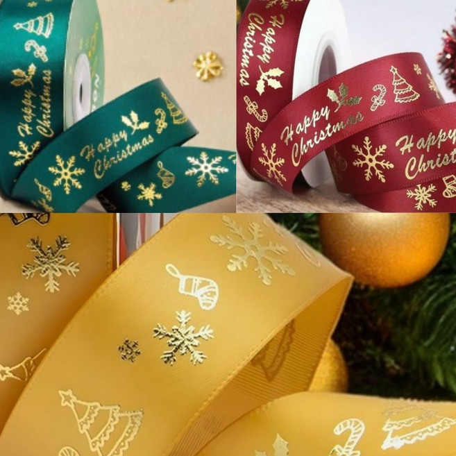 상일상회 크리스마스 리본 끈 선물 포장 금박 23m, 옐로우골드, 1개